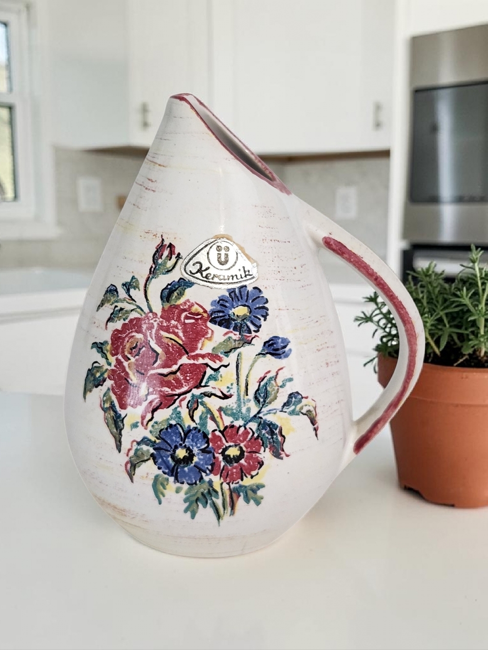 U-Keramik Vintage West German Floral Ceramic Pitcher Jug Creamer 5 Inches